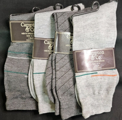 Campton & Co. Base4 Men s Dress Socks Size 10-13 (Grays w/Strip) 4-Pair NIP