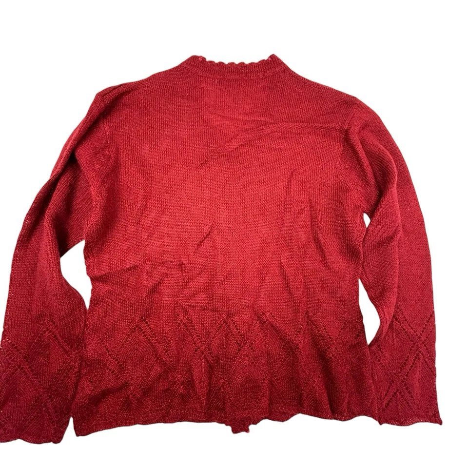 Cardigã feminino tweeds mohair mistura de lã ilhós grande vermelho enferrujado - Imagem 2 de 4