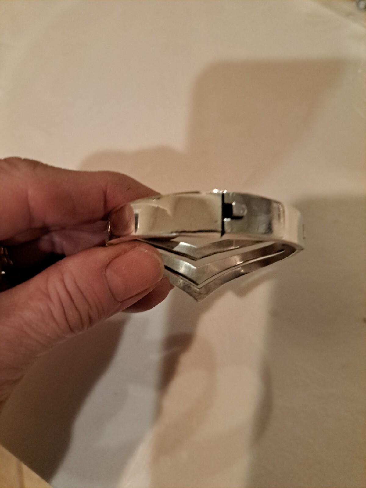 Cuff Bracelet Chevron Pattern Silver 925 Hinged 4… - image 5