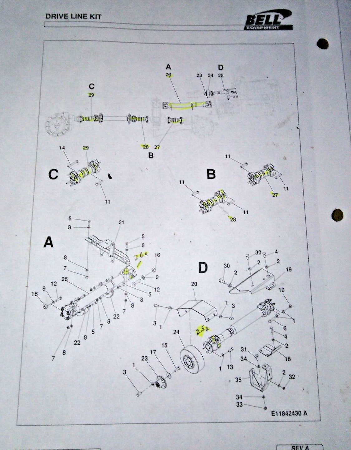 Drive Line Kit Parts Bell 4206D Prop Shafts 290304