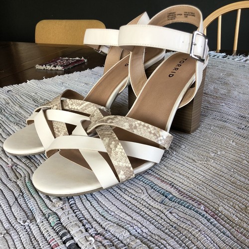 Torrid Sandals Womens 13W Bone Cage chunky stacked block heel strappy Open  Toe | eBay