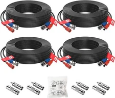 ZOSI 4PK 60ft 18M for CCTV Camera Security System Video DC Power BNC RCA Cables 