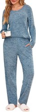 Vlazom Pyjamas for Women, Ladies 2 Piece Outfits Loungewear Sets Soft Ribbed Le