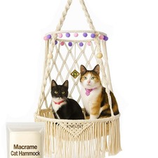 Hanging Cat Bed Macrame Cat Hammock Window Perch with Catnip Mat for Wall Win...
