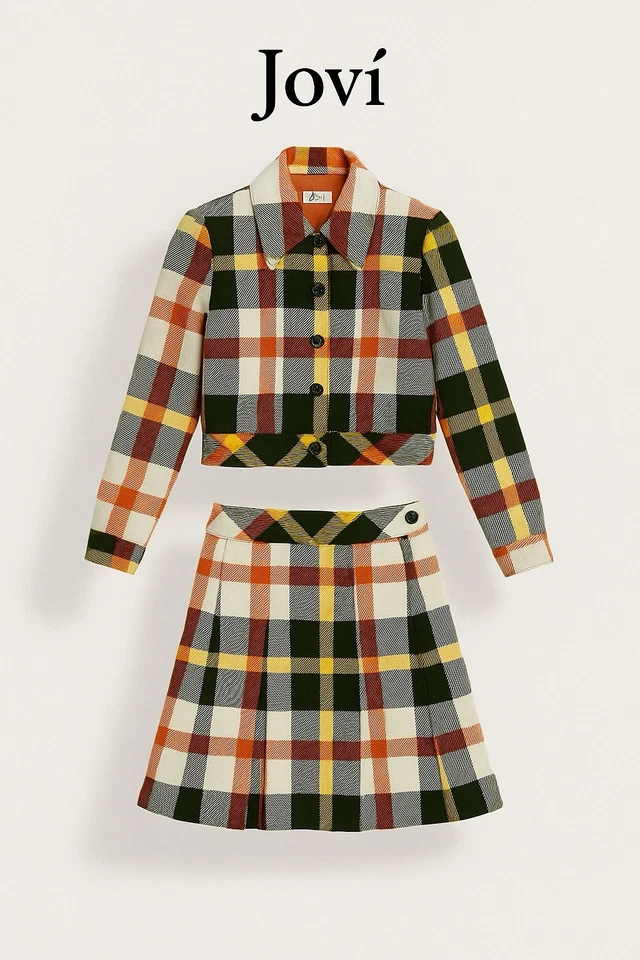 Vintage Jovi Plaid Wool Blend Skirt Set Size 11 Cropped Jacket + High Waist Mi - Image 2 of 4