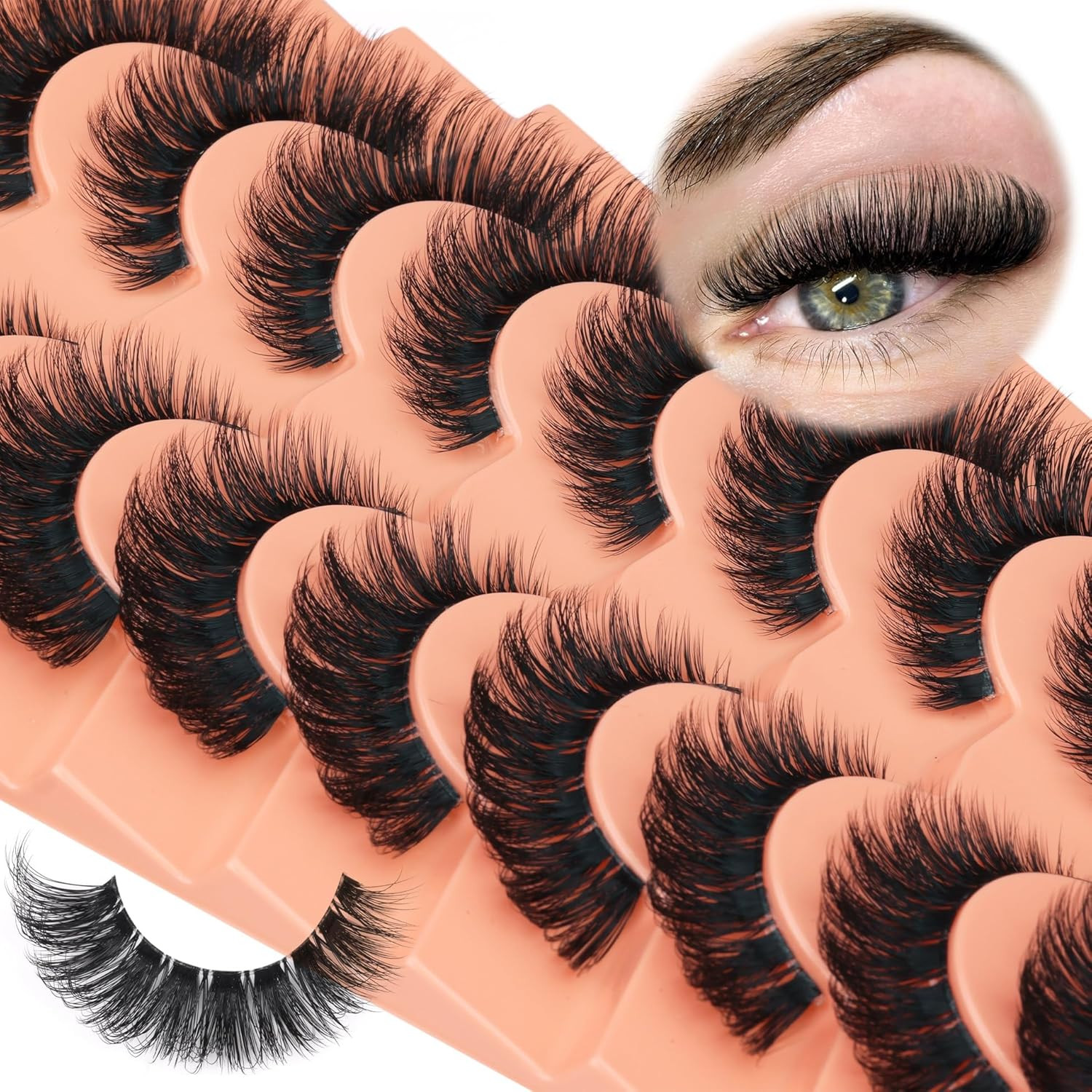 Fluffy Lashes Russian Strip Eyelashes Cat Eye False Lashes D Curl Wispy Volume F