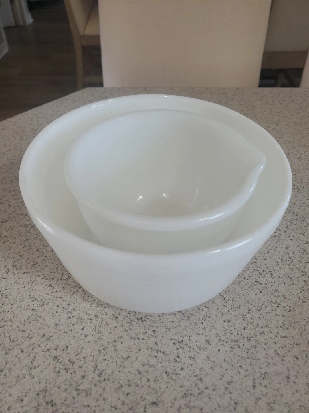 Vintage Hamilton Beach Milk Glass Mixing Bowls Ribbed Nesting Set of 2