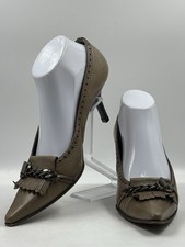 Stuart Weitzman Vintage Kiltie Taupe Brown Leather Heels Point Toe Sz 8.5 M