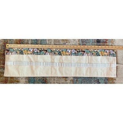 Cat Print Canvas Roll Up Pencil Case Crochet Hook Organizer Teal 72 Slot Pouch