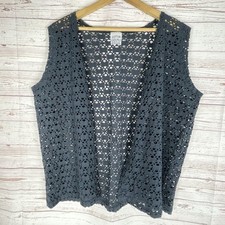 Vintage Knitted Crocheted Vest Black One Size Fits Most Festival Boho Cottage