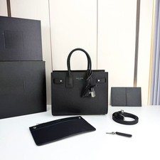Women's Black Grained Leather Satchel, Lock Key Work Bag with Pouch