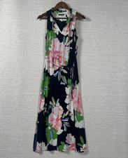 Tommy Hilfiger Floral Maxi Dress Size 4 Sleeveless Halter Navy Pink Tie Waist