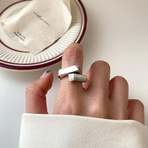 Sterling Silver Open Ring Gold Tone Geometric Asymmetric Lines Women Jewelry - Picture 9 of 87