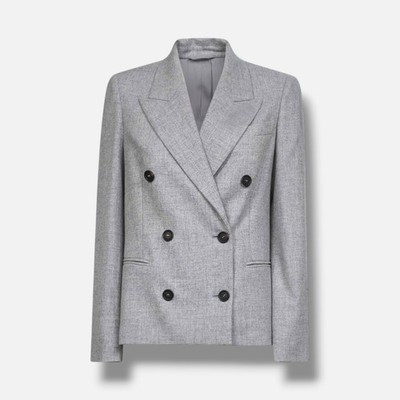 Brunello Cucinelli Women's Gray Wool Double-Breasted Blazer Suit Jacket Size 38