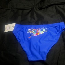 New Speedo Men's Swim Briefs True Cobalt Puzzle Logo Size 38