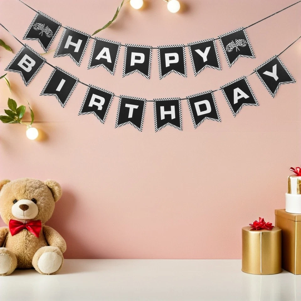 6 Juegos Banderas Colgantes Cumpleaños Favores Coche de Carreras Decoraciones Fiesta Temática Carreras Foto 3 de 4