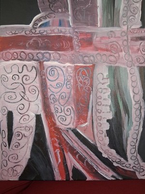 Art Original Acrylic On Canvas 14'' x 16'' Abstract Lacey Pink & Black Decor
