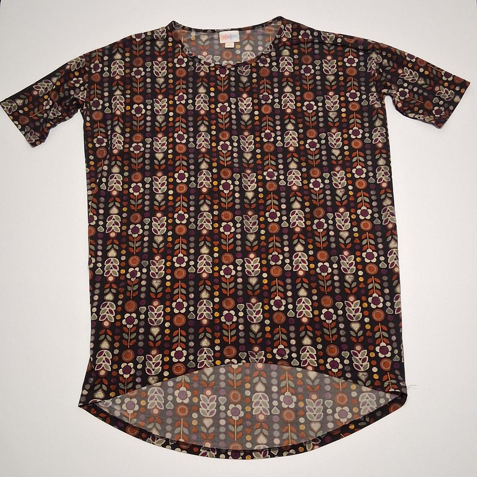 LuLaRoe Irma Tunic Top XXS Womens 22” Pit to Pit Floral Geometric High Low Soft