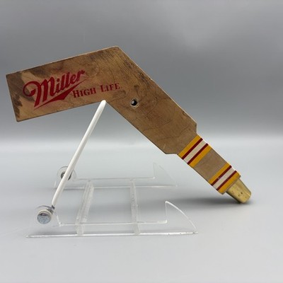 Vintage Miller High Life Wooden Beer Tap Hockey Stick Handle Yellow Red Stripes