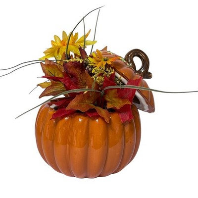 FTD Ceramic Fall Halloween Pumpkin Floral Display Cookie Jar Candy Dish Lid Lift
