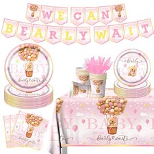 Bear Baby Shower Decorations142pcs Girl Pink Teddy Bear Baby Shower Tableware Se