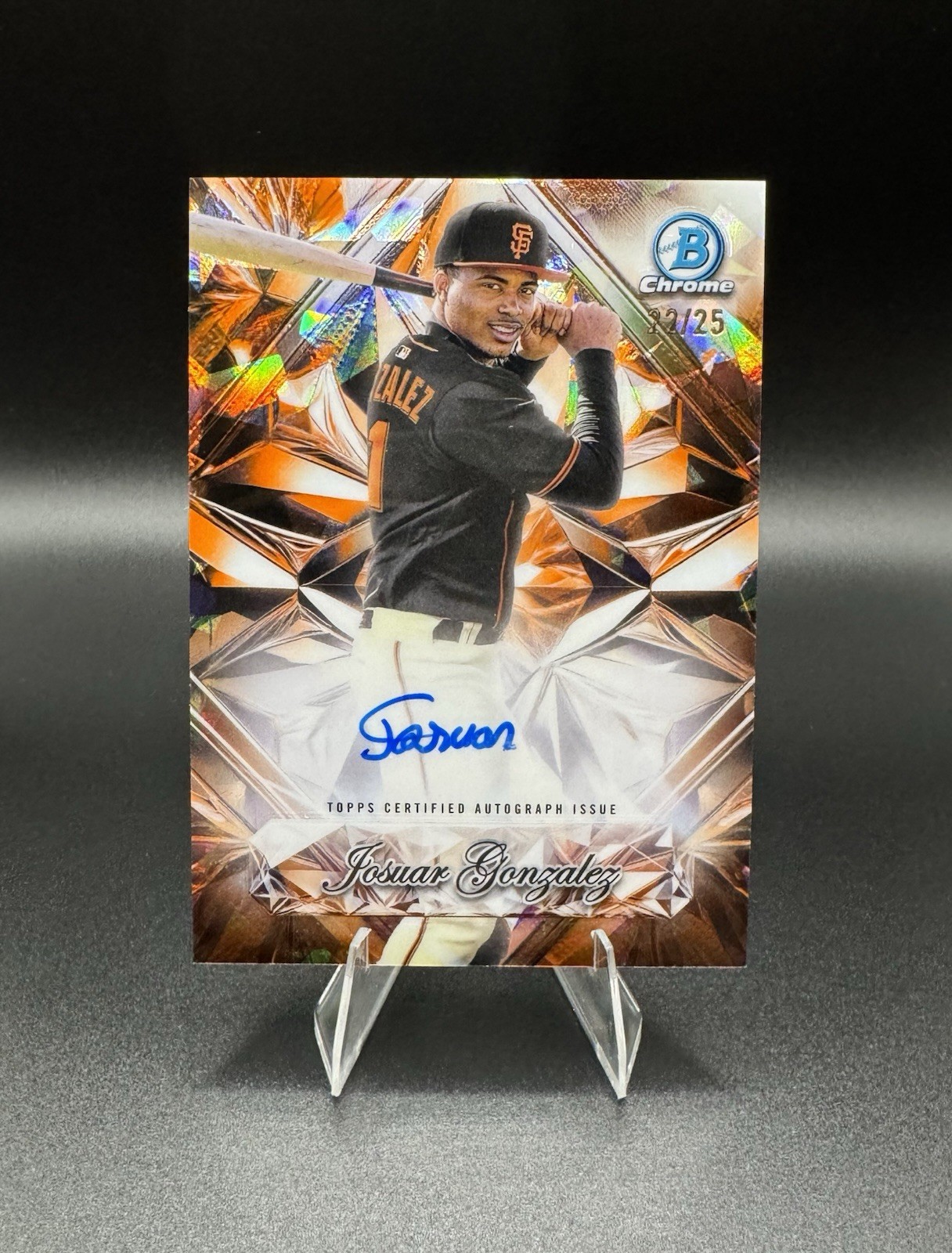 /25 JOSUAR GONZALEZ 2025 BOWMAN CHROME SAPPHIRE SELECTIONS ORANGE AUTO GIANTS