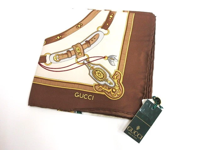 Gucci grande écharpe oiseau marron soie Aa