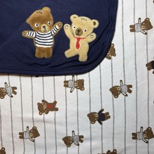 Gymboree 2014 Navy Teddy Bear Buddies Reversible Striped 27X29 Baby Blanket