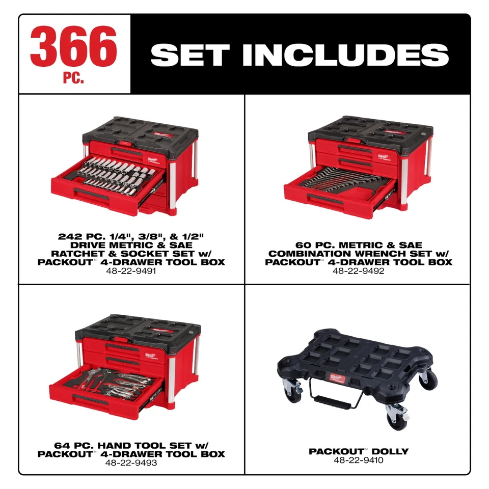 Milwaukee Tool 366 Piece Master Mechanics Hand Tool Set with PACKOUT Drawers and - Image 2 of 4