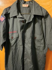 Vintage BSA Forest Green Men's Large Leader Shirt SSleeve / US Flag