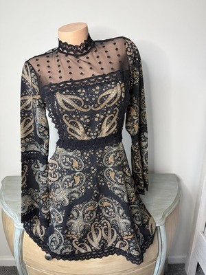 Desert Vampire   Cute Goth 4 S Witchy Dark Ornate Black Paisley Mesh Y2K Moody