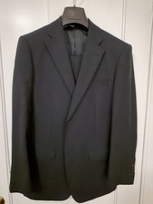 Canali Black Worsted Wool 2-Piece Suit 46R 2-Button Single-Breasted Vent