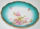 VINTAGE BAVARIA FLORAL PLATE DISH PORCELAIN JADE GREEN PINK FLORALS GOLD TRIM 8"