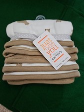 Carter's Baby 6-Pack Washcloths Bear Bath 9" x 9" Ivory Khaki Stripe NWT