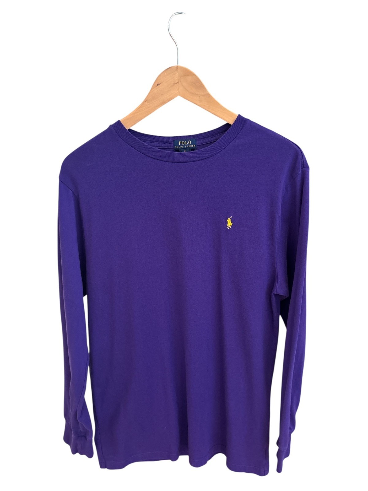 Polo Ralph Lauren viola camicia manica lunga XL 18 20 giallo logo pony 100% cotone