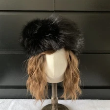 Black Fox Fur Headband Hat Russian Style 2000’s 90’s Girls Faux Fur Winter