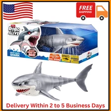 Robo Alive Great White Shark Toy Figure Water Activated With Light Up Eyes