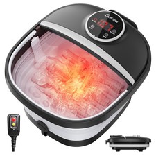 Collapsible Foot Spa Bath with Heat Massage Bubbles Red Light Timer Black GEHONA