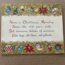 Vintage Mid-Century Christmas Card Gold Border Poinsettia Dove 10817 Made in USA