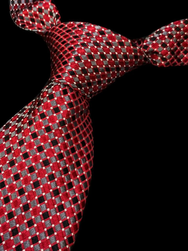 Donald J Trump Tie Men's Signature Collection Red Geometric Plaid Silk Necktie - Image 2 of 4