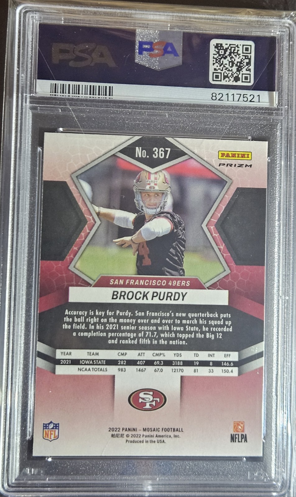 Brock Purdy 2022 Mosaic Reactive Orange Rookie #367 RC PSA 8 Near Mint 49ERS  view 2