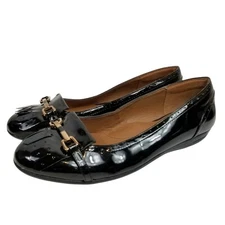 Sofft Women's Vegan Faux Patent Leather Horsebit Kiltie Black Flats Size 9