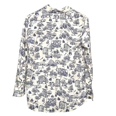 RIANI Blue and White Patterned Buttoned Down Shirt Womens US 6