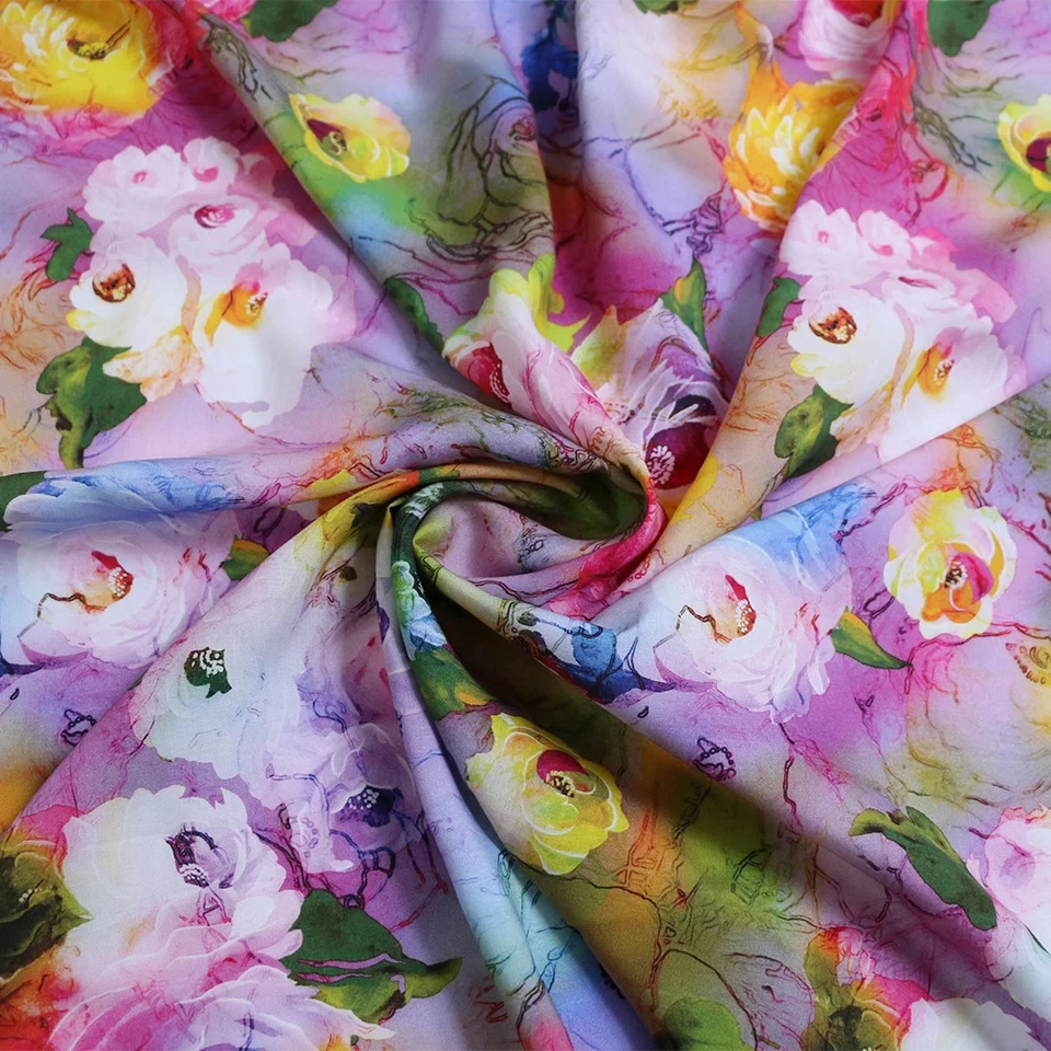 55'' Wide By Yard Digital Print Viscose Fabric Dress Material Rose Floral Poplin - Image 2 of 4