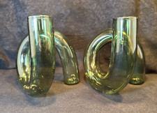 Hand Blown Green Twisted Glass Bud Vases Set of 2