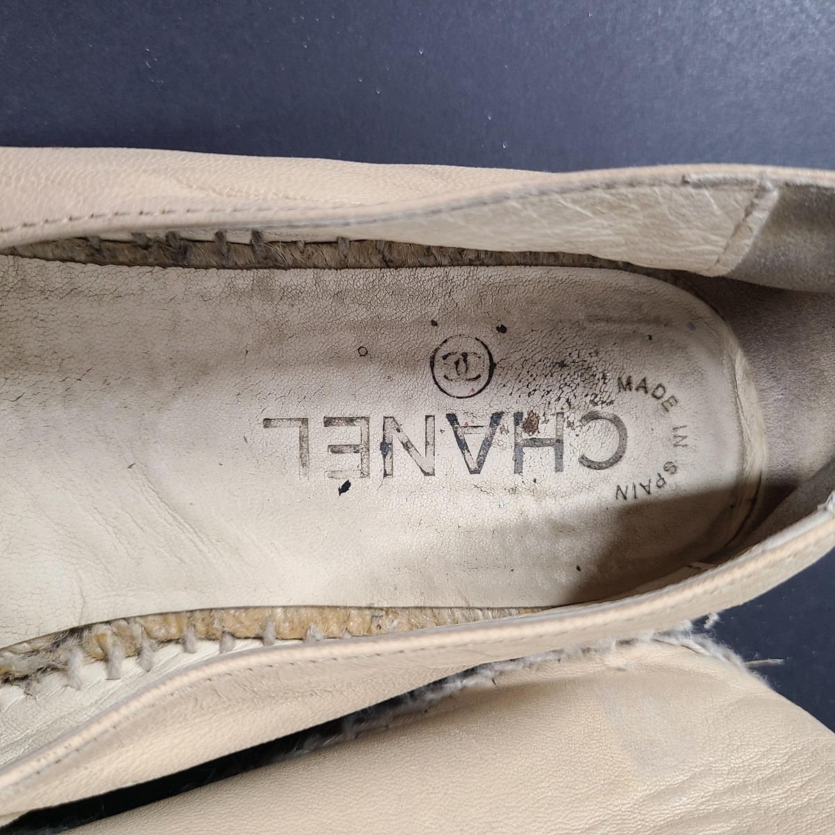 Chanel Women's Lambskin Leather CC Cap Toe Espadrilles Beige