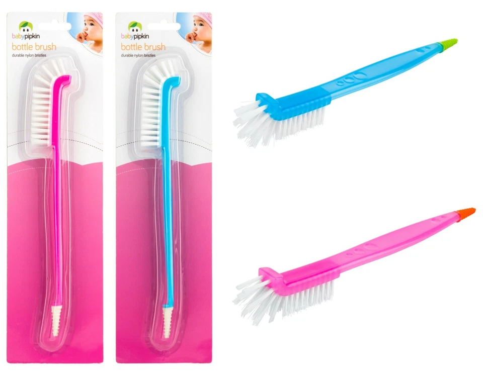 Long Handle Baby Bottle Brush Nylon Bristles 2 in 1 Curve Head Washing Up Clean