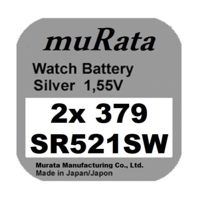 2x Murata/Sony 379 Uhren-Batterie Knopfzelle SR521SW AG0 Silberoxid Blister Neu