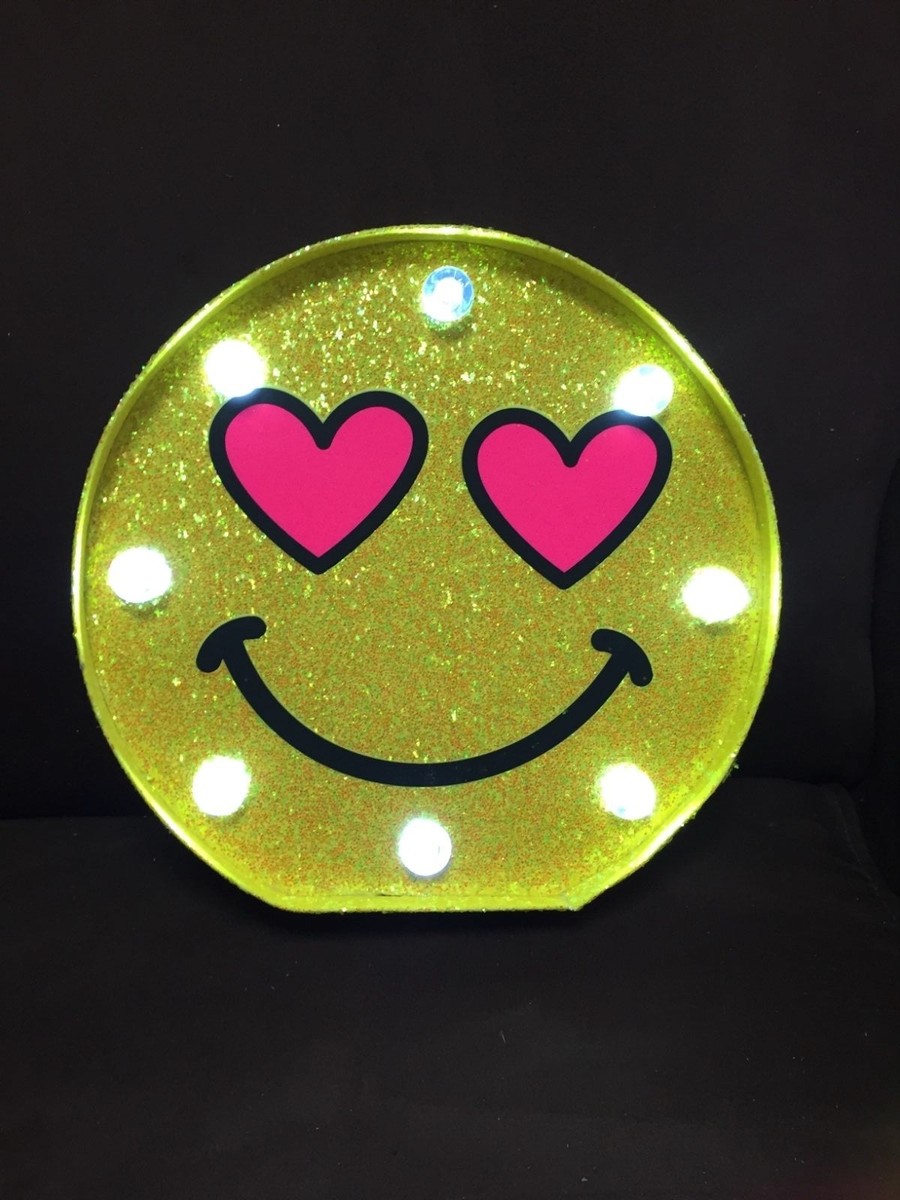 JUSTICE MARQUEE LIGHT UP EMOJI HEART EYES LOVE YELLOW GLITTER
