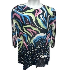 Jess & Jane Multicolor Abstract Art To Wear Tunic Top Size L USA Lagenlook